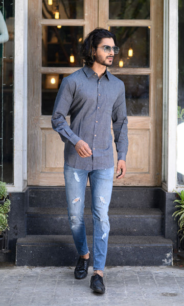 Textured Grey Men's Shirt - NamegStore